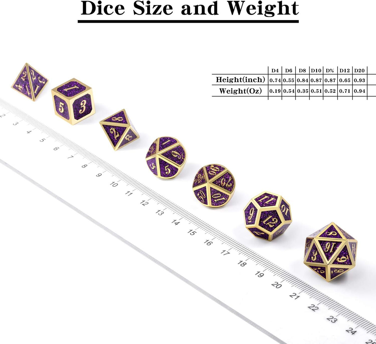 DNDND Glitter Purple Metal Dice Set, Solid Polyhedral DND Metallic Dice with Free Metal Case for Role Polying Game Dungeons and Dragons