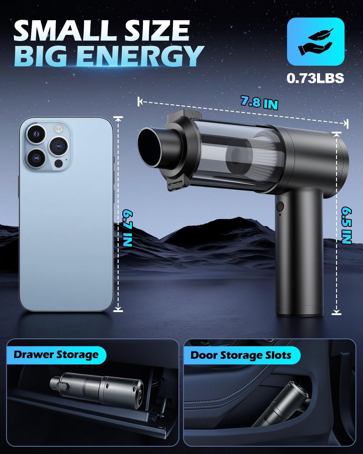 Handheld Car Vacuum Cleaner, 15000PA Car Vacuum Cleaner and Air Duster, High Power Handheld Vacuum Cordless Rechargeable with Multi-Nozzles, Portable Mini Cars Vacuum for Cars Home Office