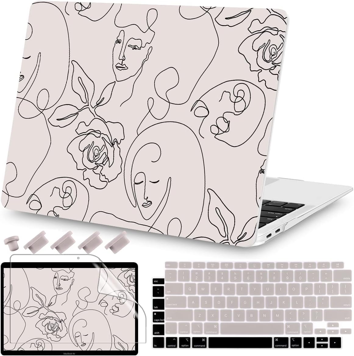 Teryeefi for MacBook Air 13 inch Case 2021 2020 2019 2018 A2337 M1 A2179 A1932, Plastic Hard Shell Case & Keyboard Cover & Screen Protector for Mac Air 13.3 Retina with Touch ID, Abstract Face