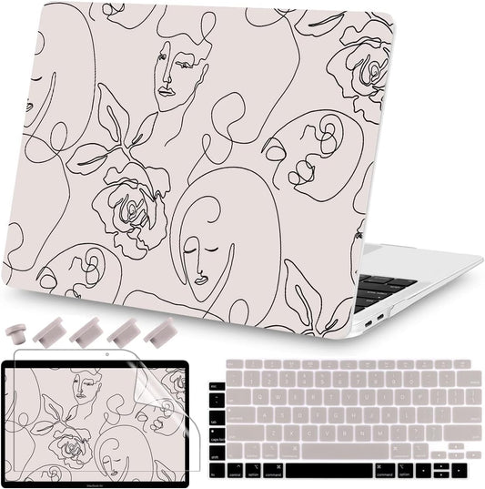 Teryeefi for MacBook Air 13 inch Case 2021 2020 2019 2018 A2337 M1 A2179 A1932, Plastic Hard Shell Case & Keyboard Cover & Screen Protector for Mac Air 13.3 Retina with Touch ID, Abstract Face