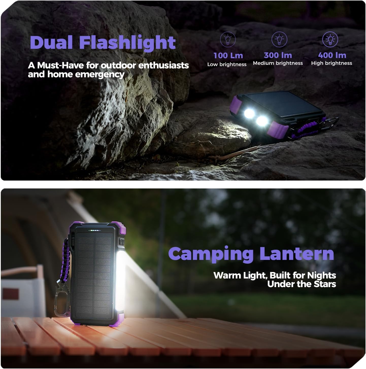 BLAVOR Solar Power Bank 20000mAh/74000mWh Built-in Cables, Wireless Charger for Apple Watch, 20W Fast Charging Battery Pack with USB C, Flashlight, Solar Charger for iPhone, iPad, iWatch, Samsung