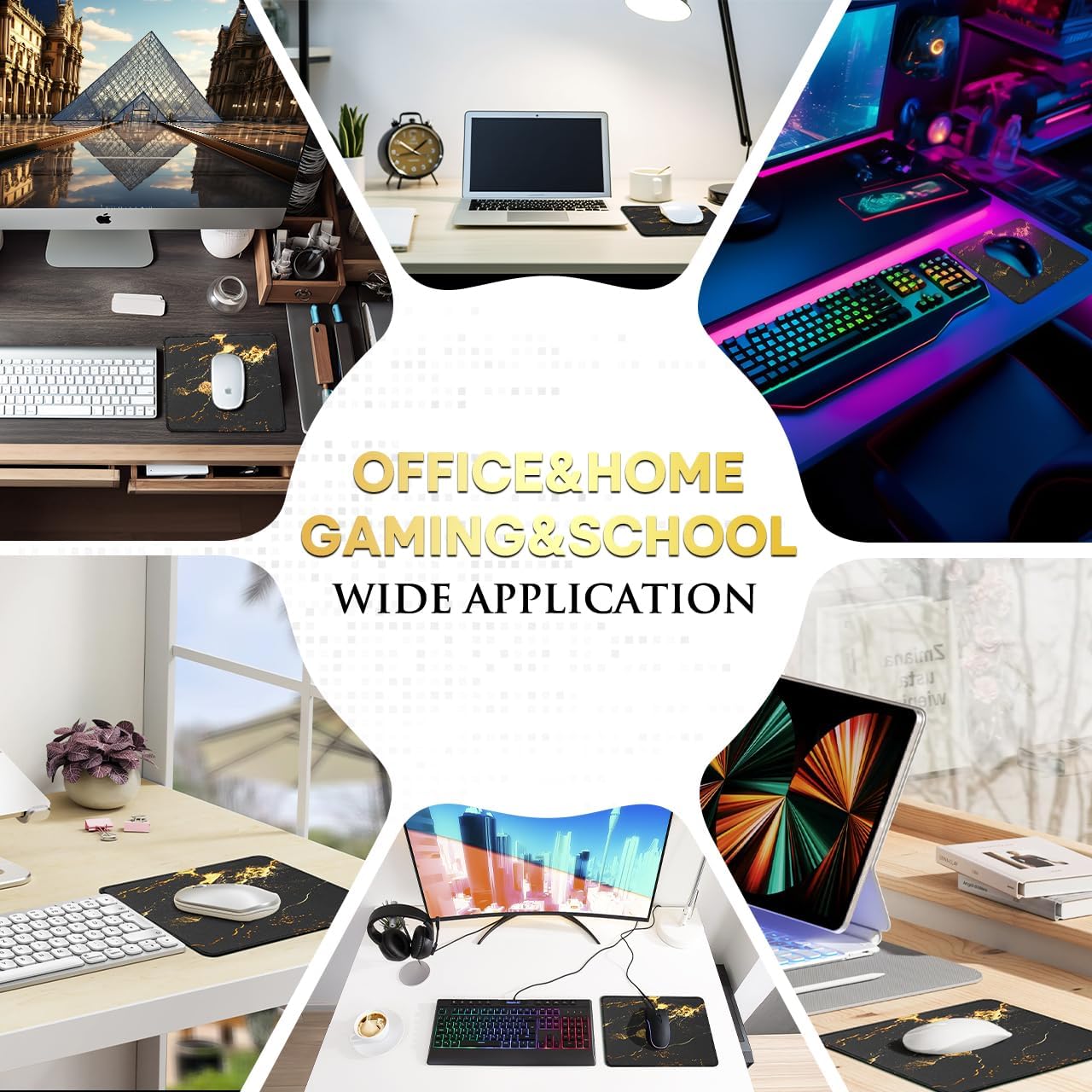 JIKIOU 3 Pack Mouse Pad with Stitched Edge, Comfortable Mouse Pads with Non-Slip Rubber Base, Washable Mousepads Bulk with Lycra Cloth, Mouse Pads for Computers Laptop Mouse 10.2x8.3in Yellow Gilding