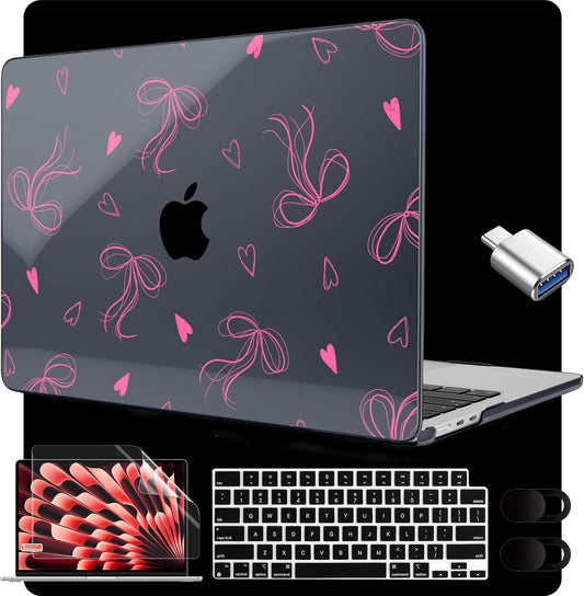 MEEgoodo for M4/M3/M2 MacBook Air 15.3 inch Case 2025 2024 2023, Case Fit Model (A3241/A3114/A2941) for MacBook Air 15 inch, Laptop Hard Shell with Keyboard Cover, Ribbons Bow