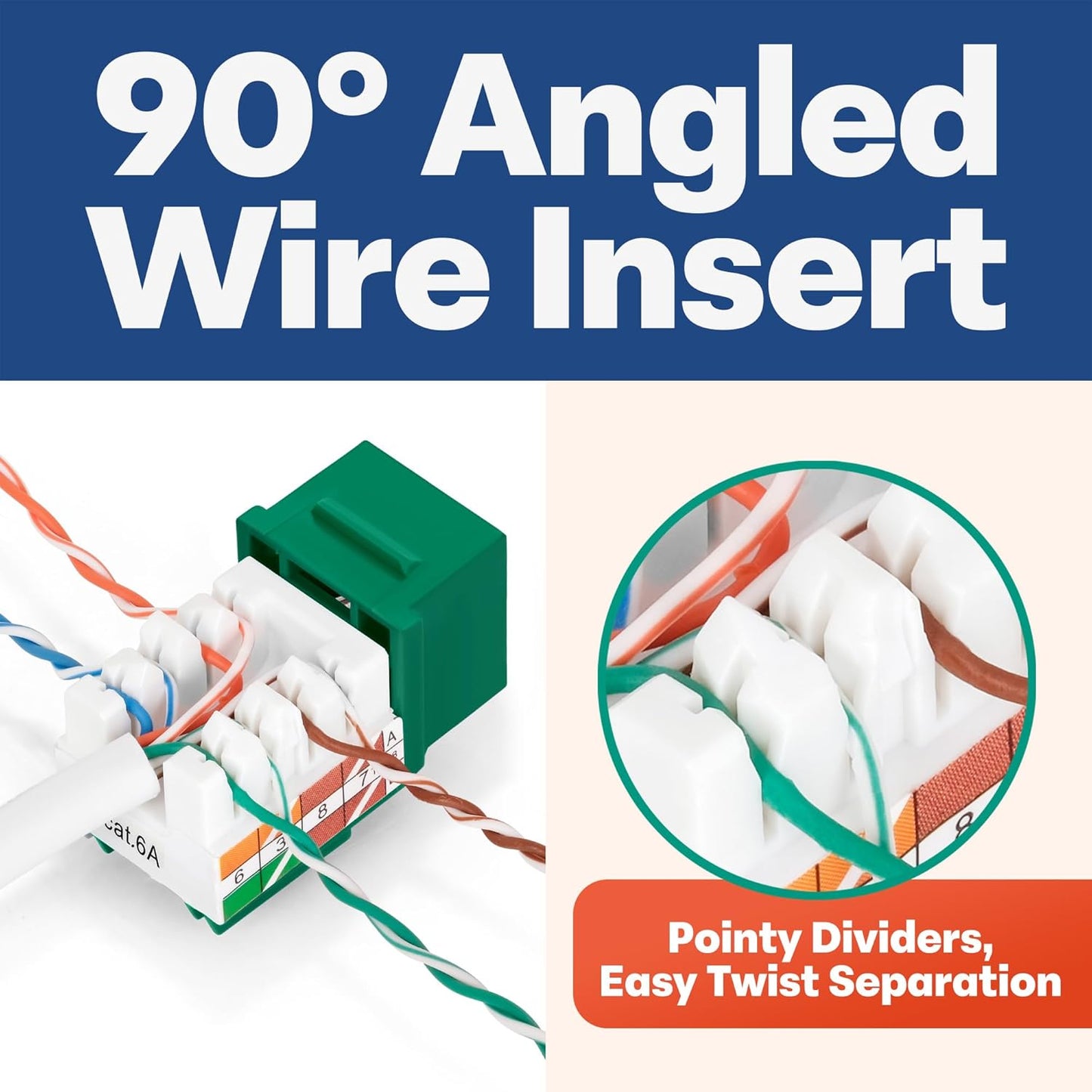 Everest 90° Angled RJ45 Cat6A Keystone Jacks 20-Pack in Green - Slim Profile Female RJ45 Connectors - Cat 6A Keystone Jack - Compatible with 90° Angled Speed Termination Tool - easyJACK (B094WB91H3)