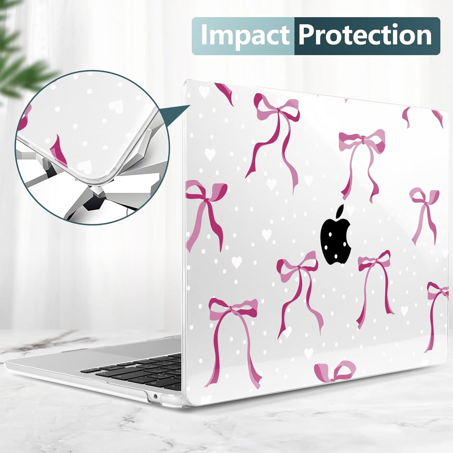 TWOLSKOO Compatible with M4 MacBook Air 15 inch Case 2025-2023 Released Model M4 A3241 M3 A3114 M2 A2941, Plastic Hard Shell & Screen Protector & Keyboard Cover & Type C Adapter, Pink Bows
