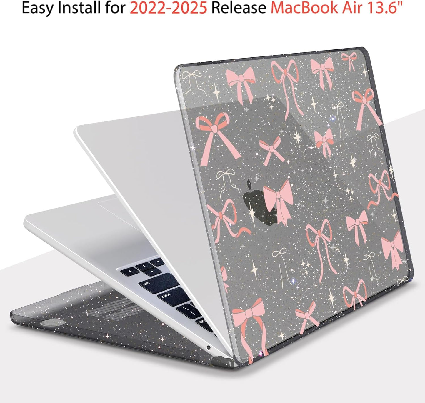 Teryeefi for MacBook Air 13.6 inch Case M4 M3 M2 2024-2022 Release Model A3240 A3113 A2681, Protective Plastic Hard Shell Case Cover for MacBook Air M2 M3 M4 Chip 13 inch, Pink Ribbon Bow-105