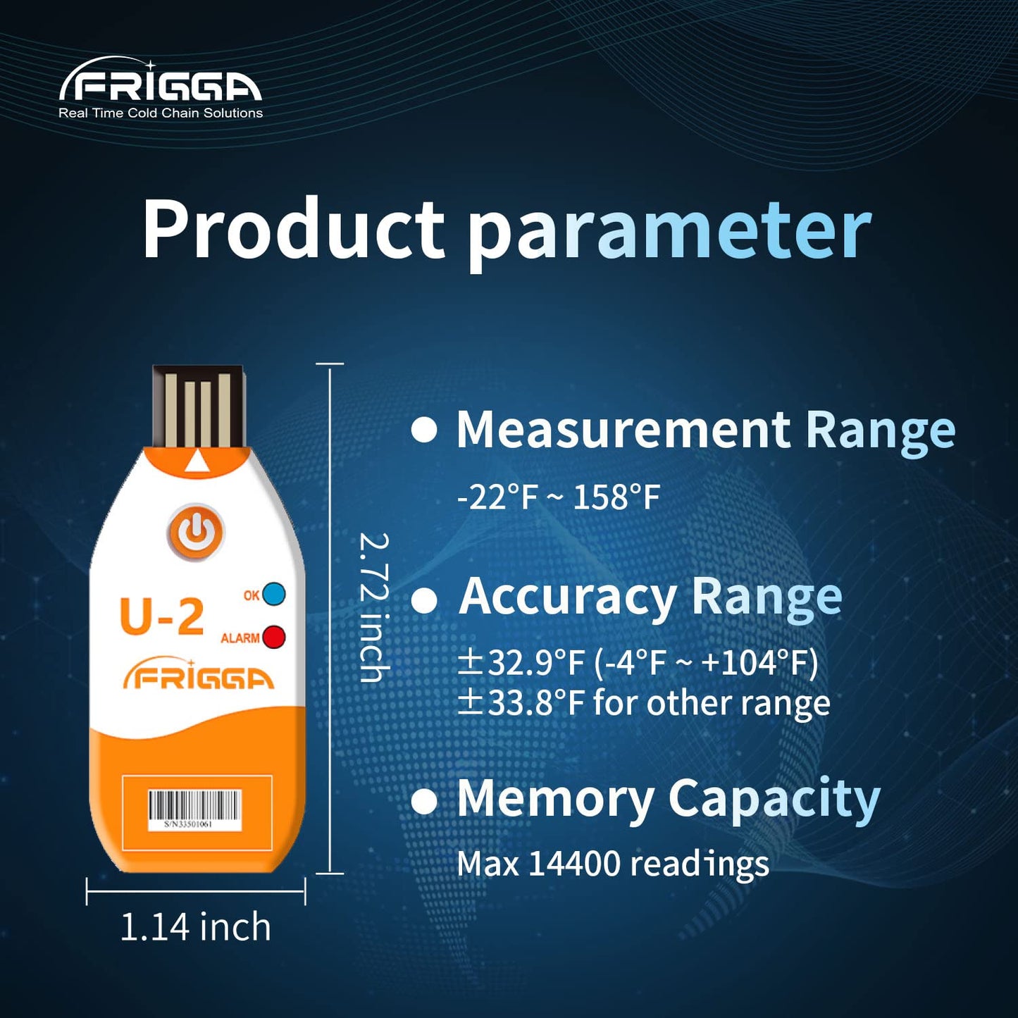 Frigga 50 Pack USB Temperature Data Logger Single Use Temperature Recorder 100 Days High Accuracy Thermometer Monitor 14400 Points with PDF CSV Report, U2