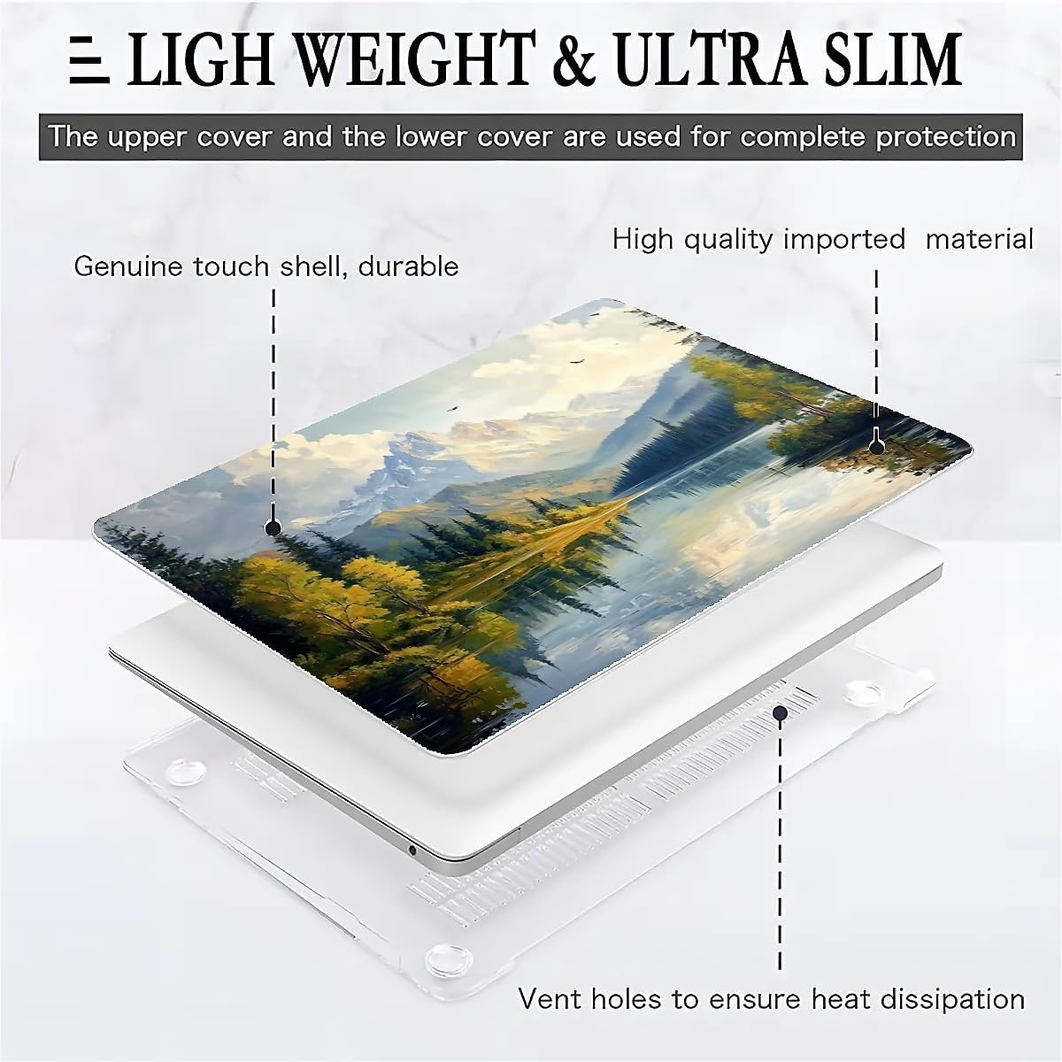 Compatible with MacBook Air 13.3 13.6 Inch Case 2022 2021 2020 2019 Plastic Hard Shell Case Cover,13.6 Air (A2681) M2 2022, Mountains and Trees