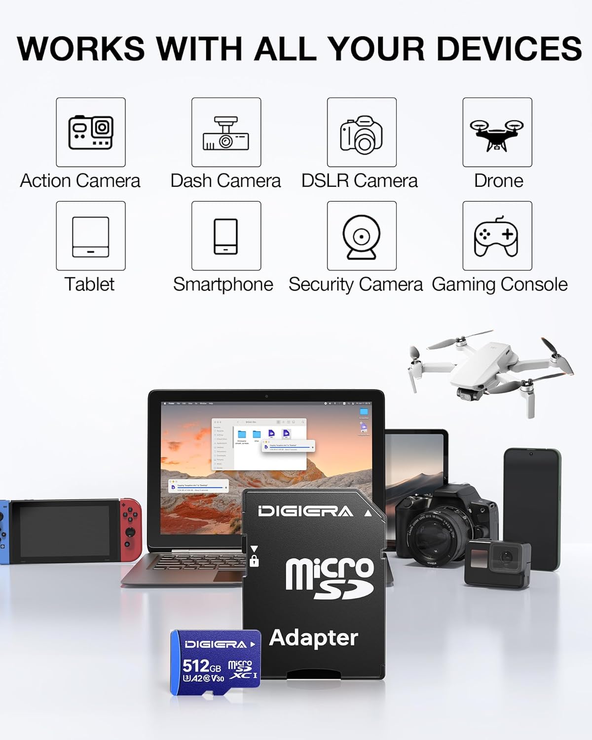 512GB LT100 microSDXC UHS-I Memory Card with Adapter - up to 170MB/s, C10, U3, V30, 4K, A2, Micro SD Card for Smartphones, Tablets, Cameras, Gaming Consoles, and Drones (1 Pack)