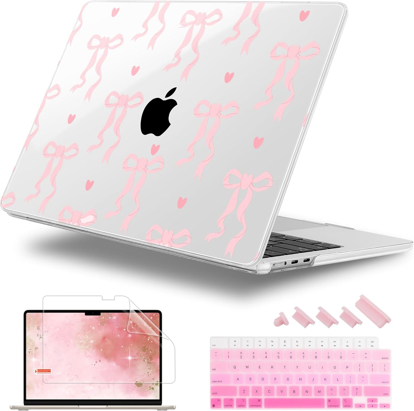 Case for MacBook Air 15 Inch 2025 2024 2023 Release M4 A3241 M3 A3114 M2 A2941, Hard Shell with Screen Protector & Keyboard Cover, Compatible with Touch ID, Bow