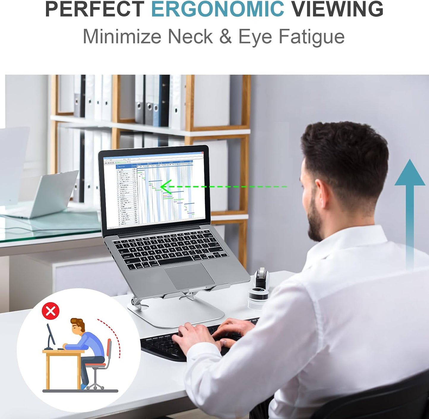 SHUWEI Laptop Cooling Stand with 3 Speed Fan, Adjustable Height Laptop Stand for Desk, Ergonimic Aluminum Laptop Cooling Pad for 10-15'' Notebook - Silver