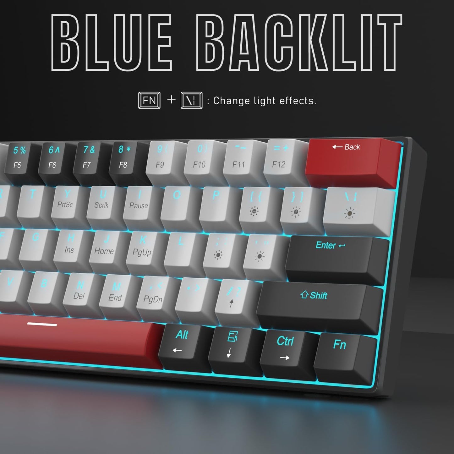 60% Mechanical Gaming Keyboard,Mixed Color Keycaps Gaming Keyboard with Clicky Blue Switches, Detachable Type-C Cable Mini Keyboard with Blue LED Light for/PC/Laptop