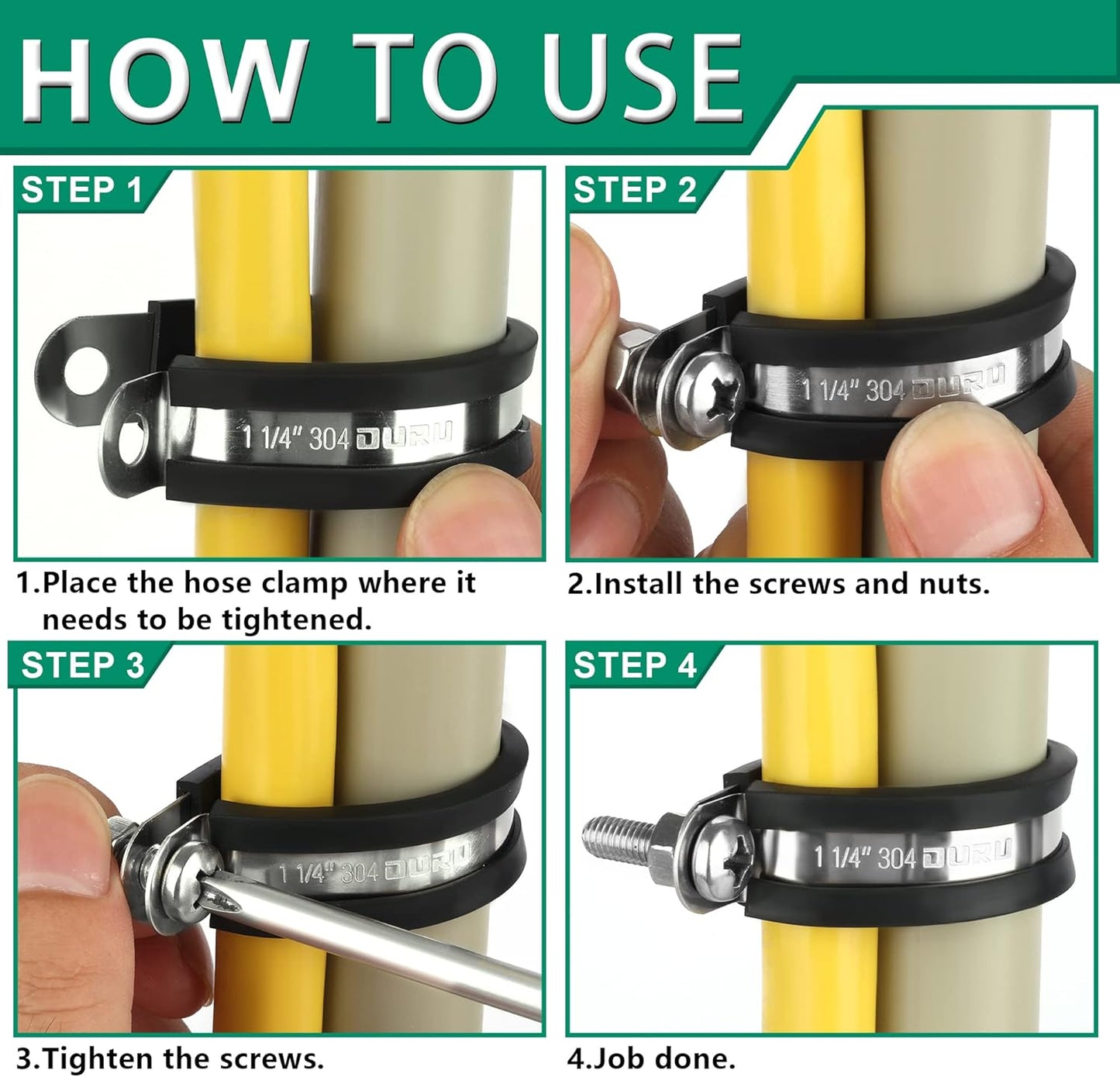 10pcs 1-3/4 Inch Stainless Steel & Rubber Coated Cushioned Insulated Cable Clamps, Automotive Pipe & Wire Clamps, Black