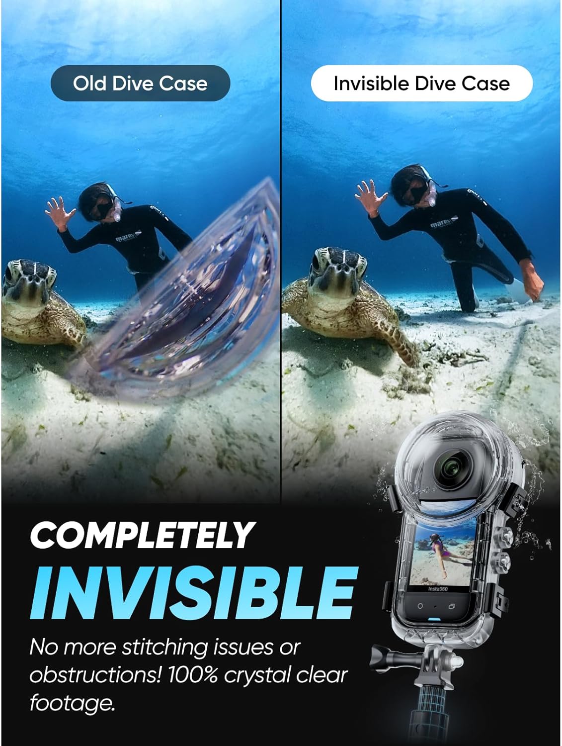 Insta360 X3 Invisible Dive Kit - Waterproof 5.7K 360 Action Camera, Dive Case, Selfie Stick, Dual 1/2" 48MP Sensors, Stabilization, 360 Horizon Lock, 4K Single-Lens, AI Editing