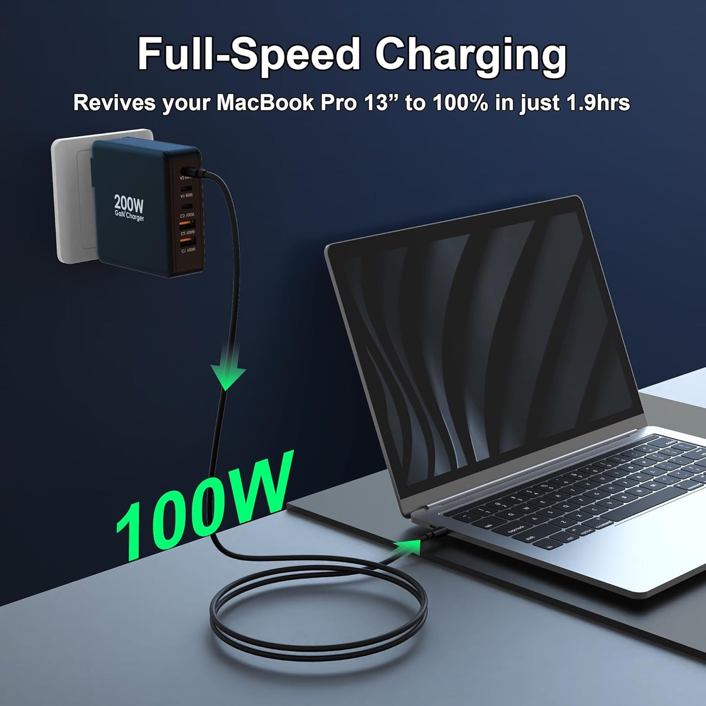 200W USB C Charger, 5 Ports GaN Fast Charger, PD100W USB C Desktop Charging Station for iPhone 16 15, MacBook Pro/Air, Galaxy S24 S23 and More