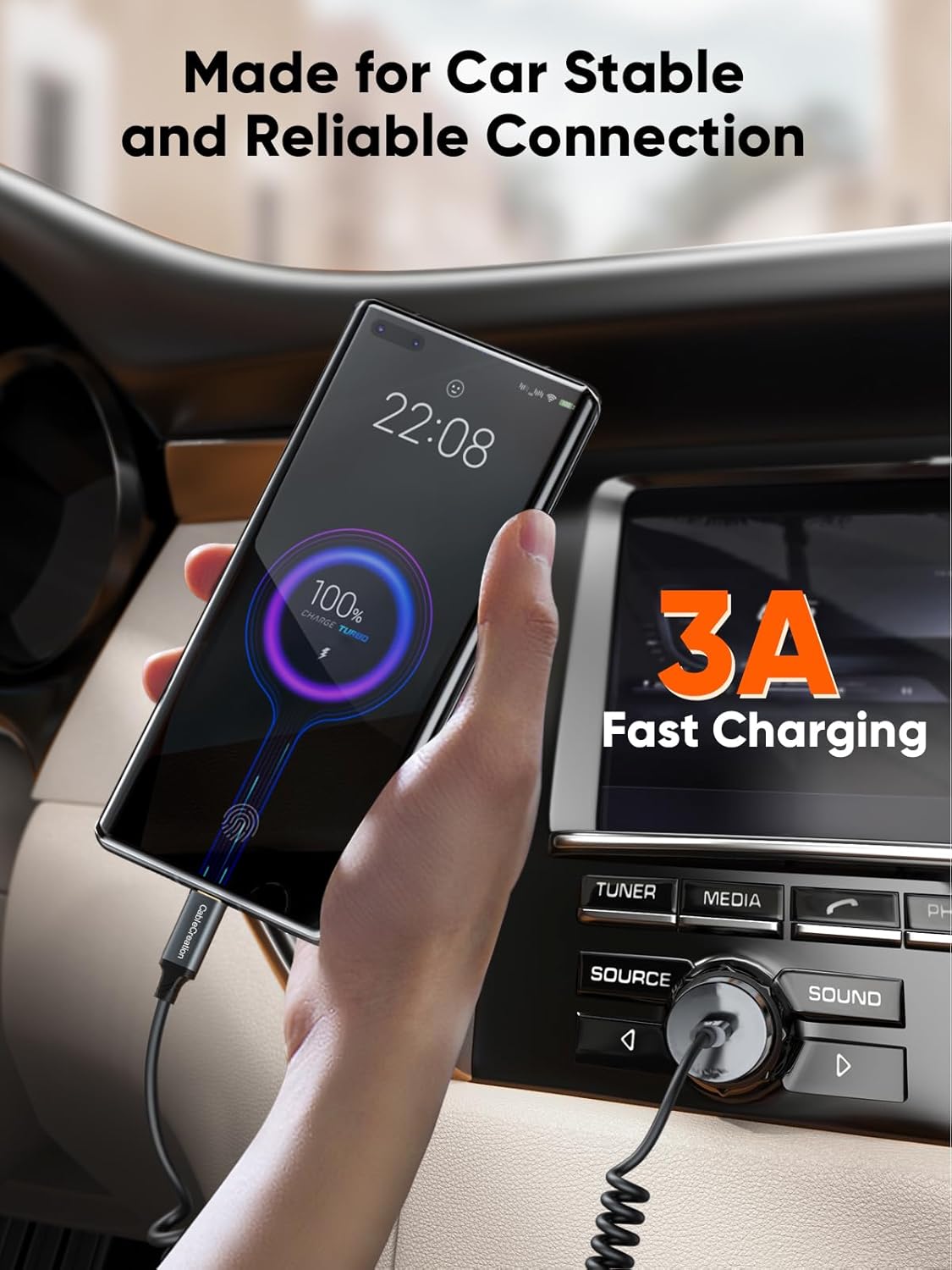 CableCreation Coiled USB C Cable, Coiled USB A to USB C Cable for Car Type C Charger Cable for Carplay & Android Auto Compatible with iPhone 16,15, Samsung Galaxy S24 / S23, Google Pixel, Tablet