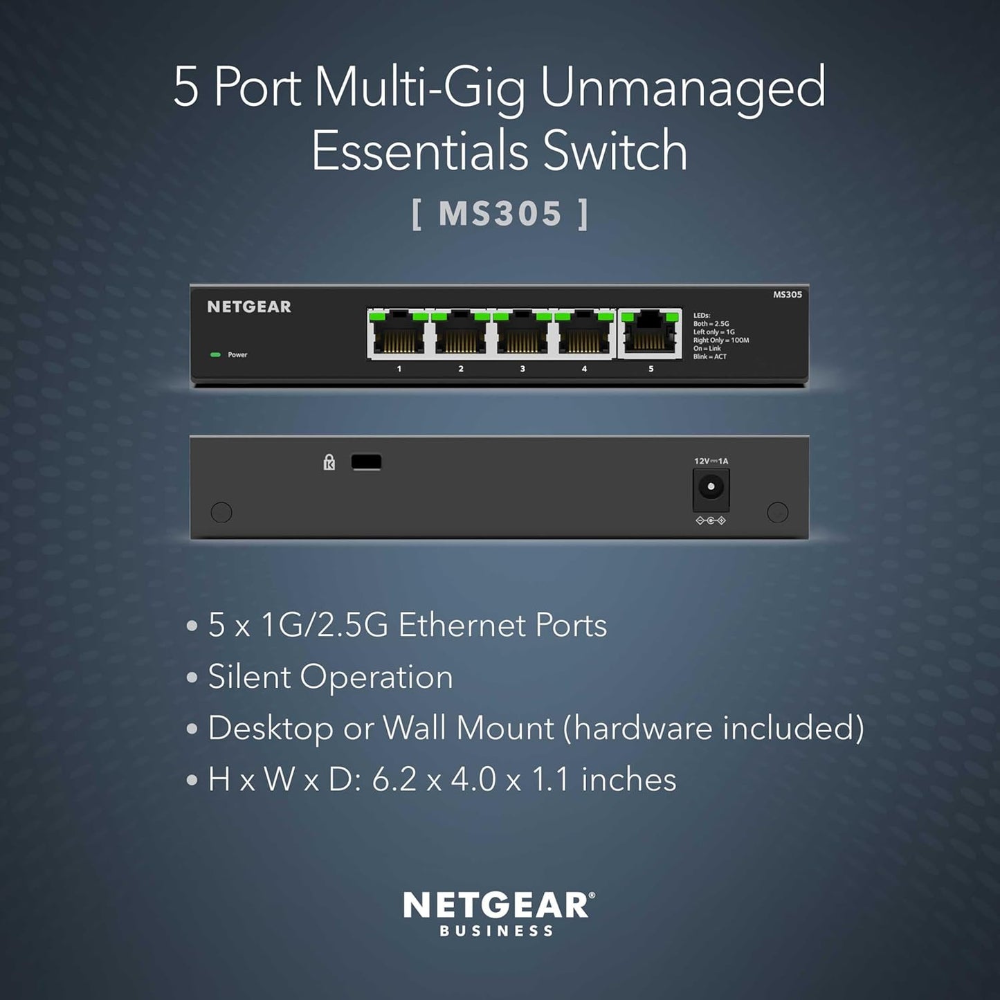 NETGEAR 5-Port Multi-Gigabit Ethernet Unmanaged Essentials Network Switch (MS305) - with 5 x 1G/2.5G, Desktop or Wall Mount, and Limited 3 Year Protection
