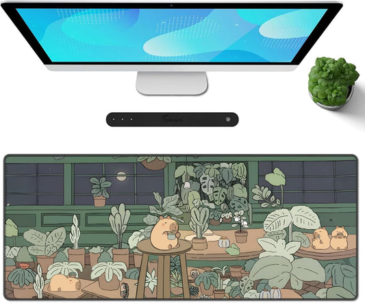 Galdas Gaming Mouse Pad XXL XL Large Long Extended Big Mousepad Non-Slip Rubber Keyboard Mouse Pad with Stitched Edges for Laptop Home Office (31.5x11.8x0.08 Inch) … (Green Window)