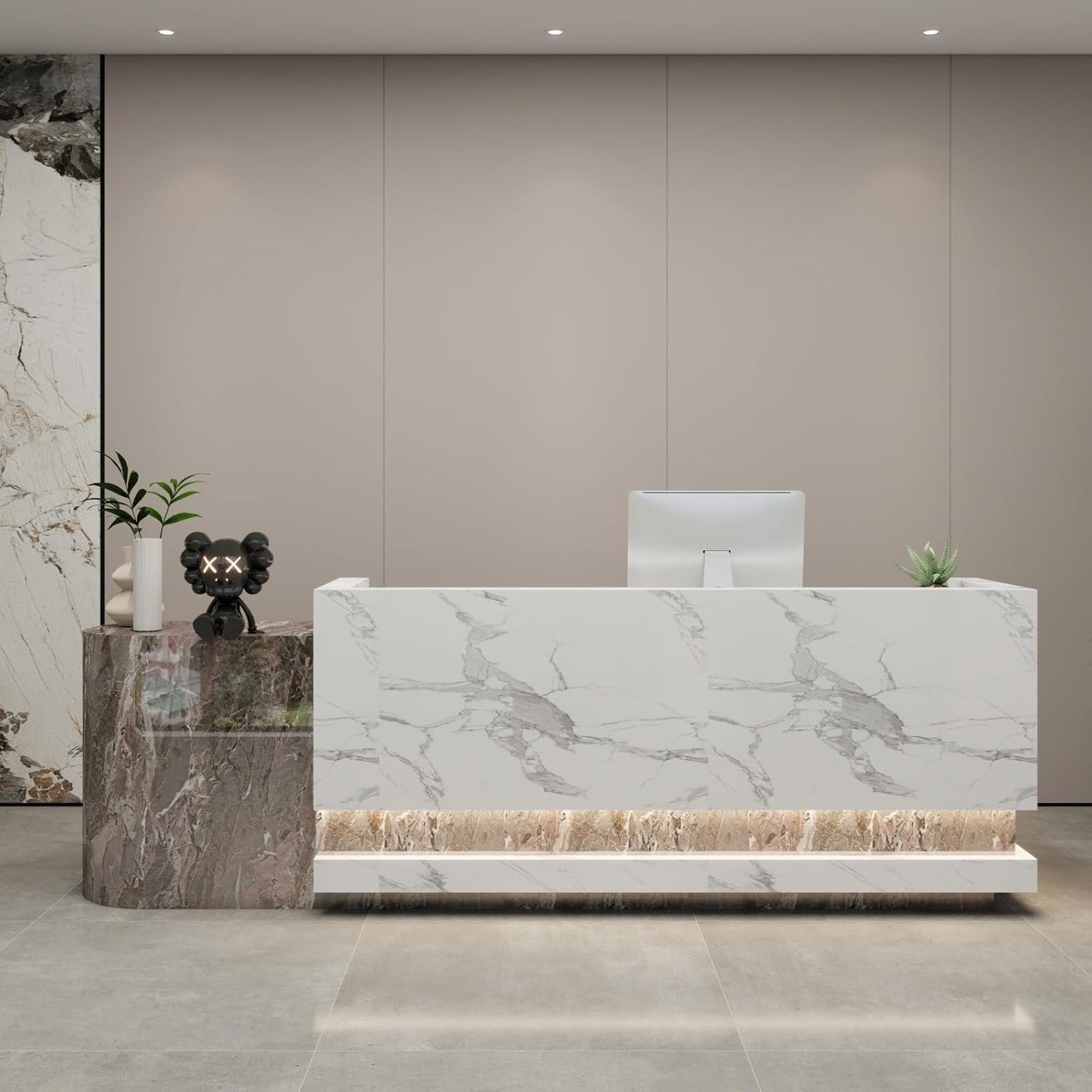 Front Desk Reception Counter - Lockable Storage & Keyboard Tray | Reception Desk with Counter, Customizable Large Counter Table (Grey+White, 92'')