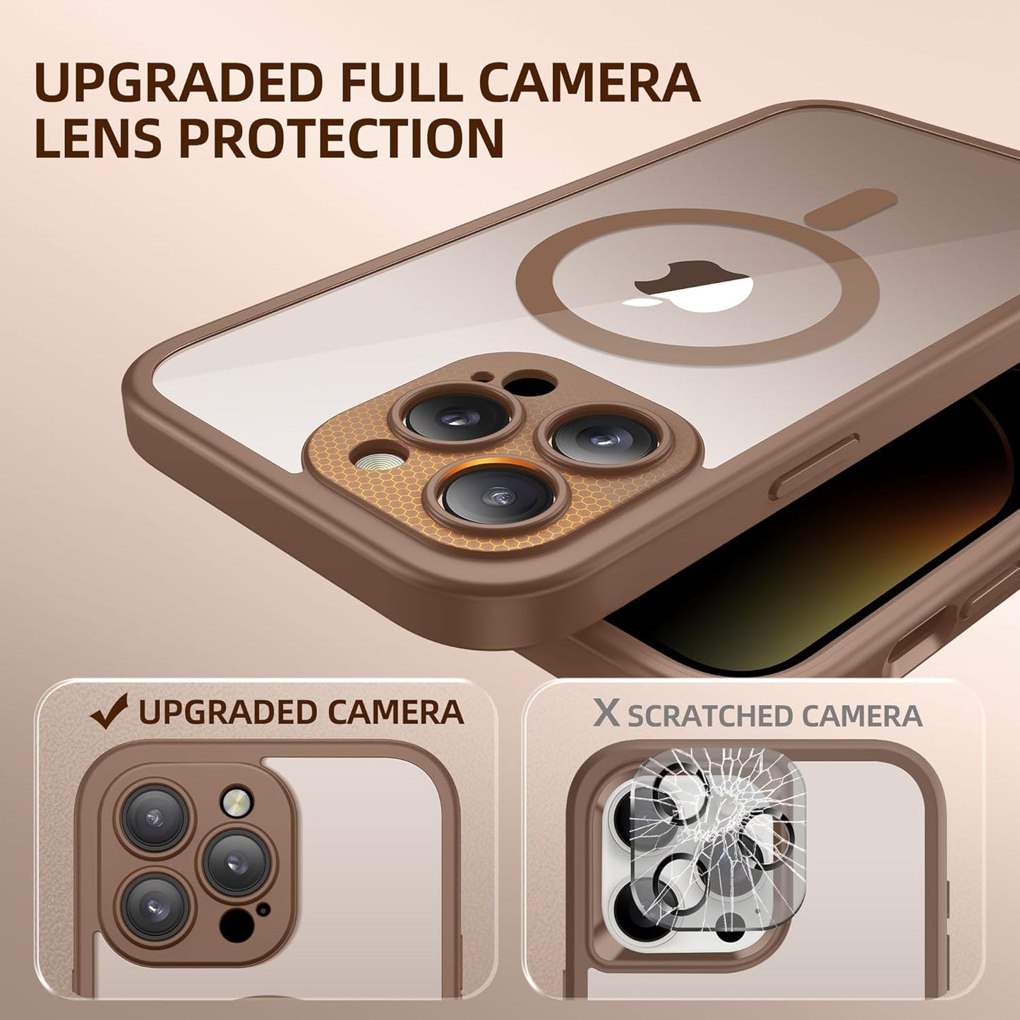 BERFY Magnetic for iPhone 14 Pro Max Case, Compatible with MagSafe, Built-in Privacy Screen Protector and Upgraded Camera Protection,Anti-Spy Full Body Shockproof Phone Case for 14 Pro Max,Desert Gold