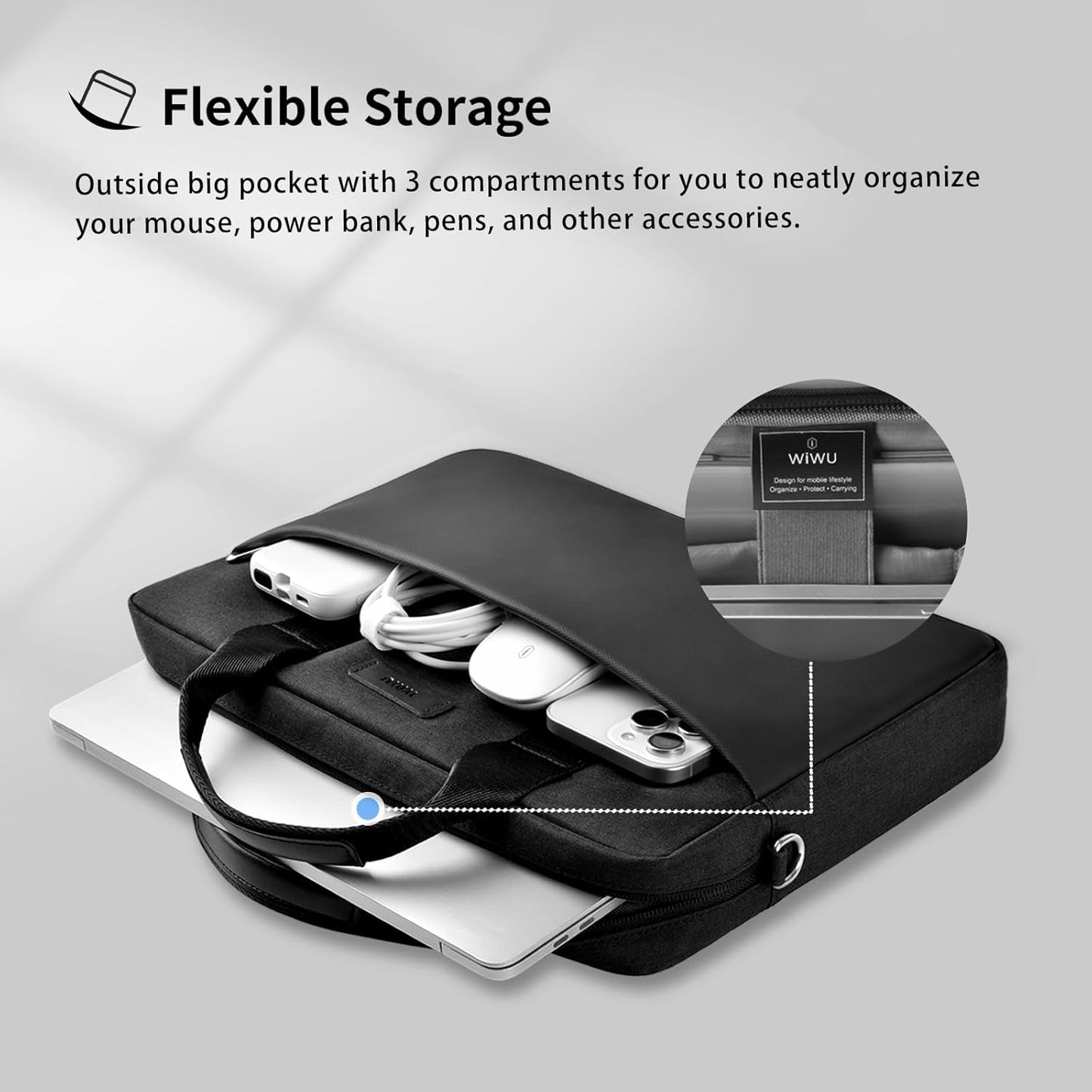 WIWU Laptop Bag 15.6 16 Inch for Men Laptop Case with Shoulder Strap Water-Resistant Messenger Work Bag for Business Compatible with MacBook Air Pro/Dell XPS/HP Envy/Microsoft Surface(Black)