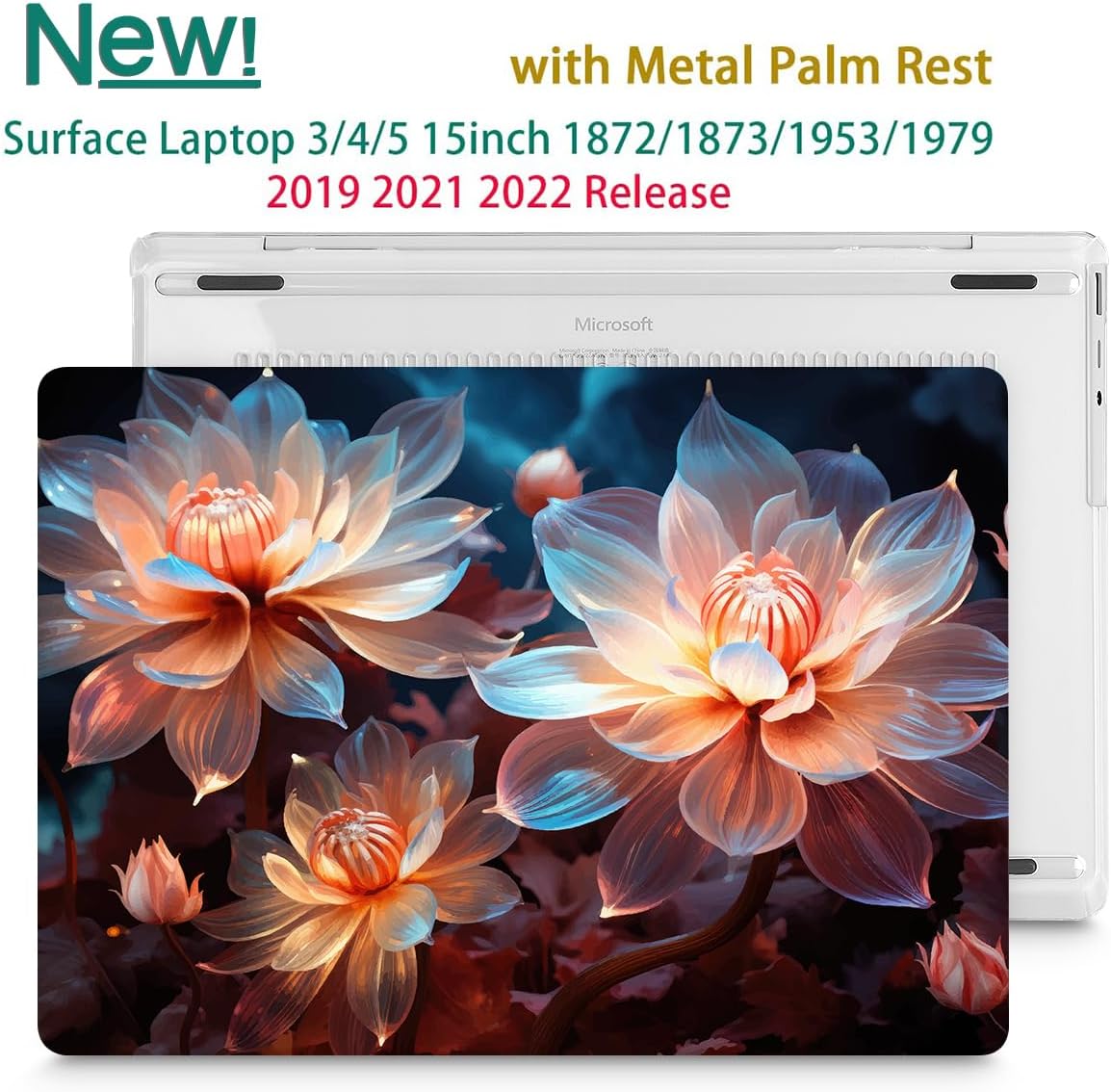 Tuiklol Case for 15 Inch Microsoft Surface Laptop 5/4/3 2022-2020, Model 1979/1953/1872/1873 Hard Shell Cover, Keyboard Cover+Screen Protector+Dust Plugs,Luminescent Flowers
