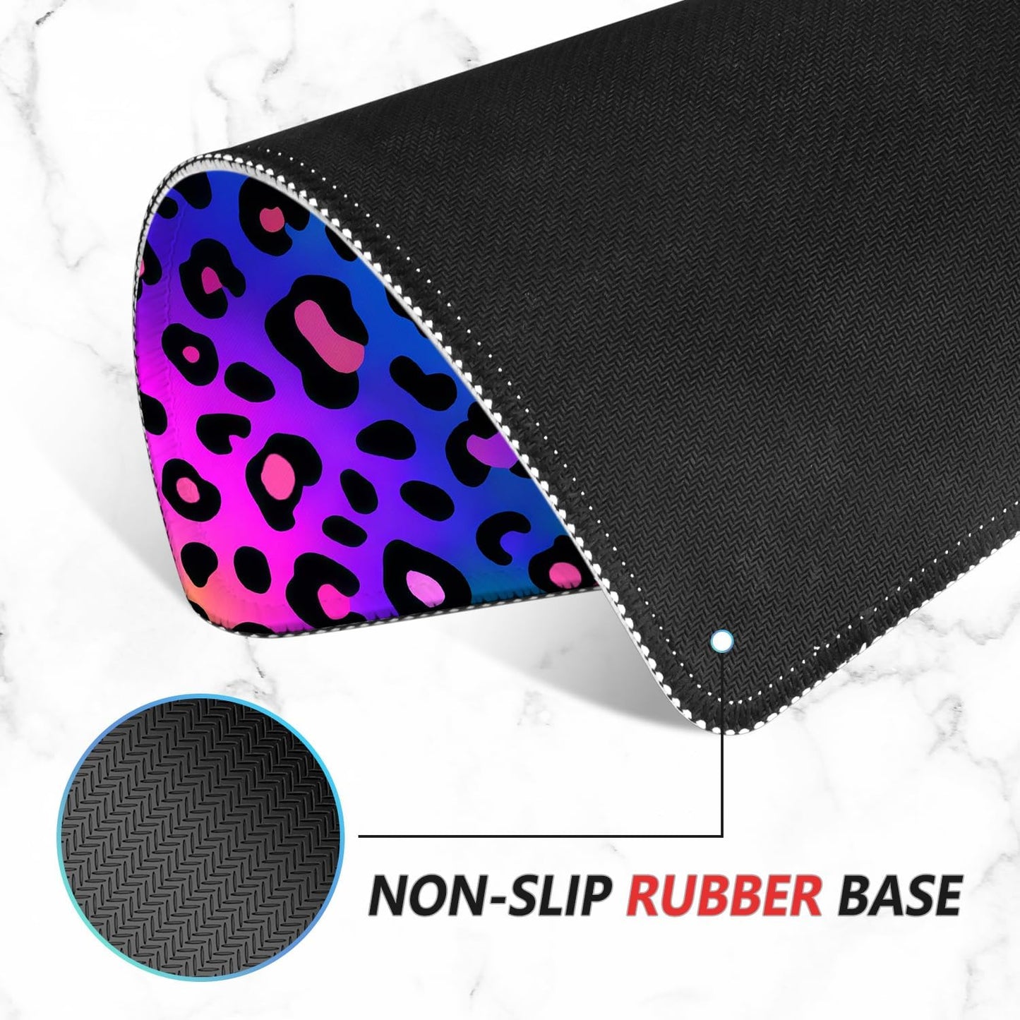 ITNRSIIET Mouse Pad Non-Slip Rubber Base Smooth Surface Stitched Edges Waterproof Durable Compatible with All Mice for Office & Gaming, Desk Accessory, 10.2x8.3x0.12 inch, RainbowLeopard