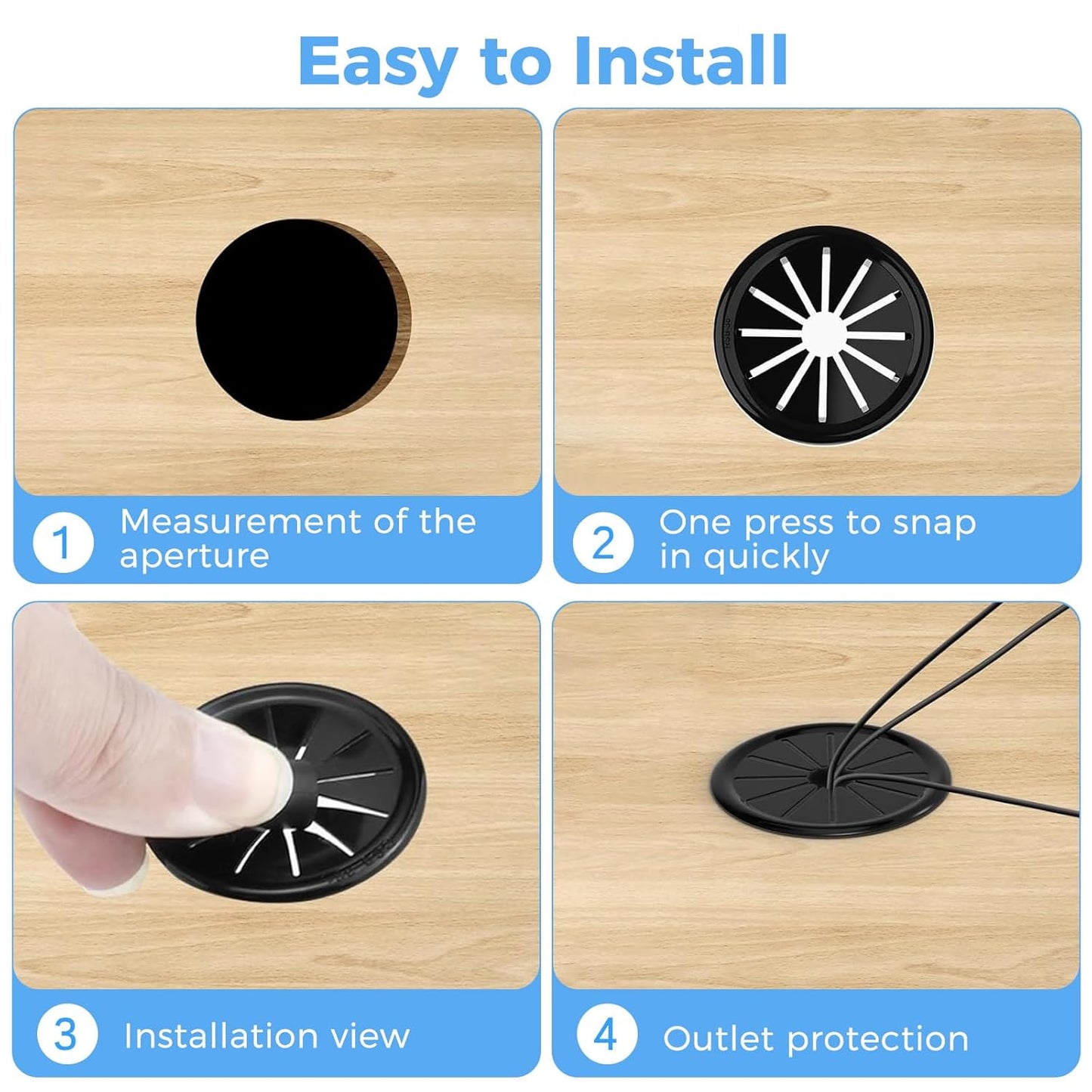 8 Pcs Cable Grommet, Snap Bushing 2" (50 mm) Mounting Diameter, Flexible Petal-Shaped Buckle Round Nylon Desk Grommet for Wires Through Countertop Cord Organizer and Protection, Black