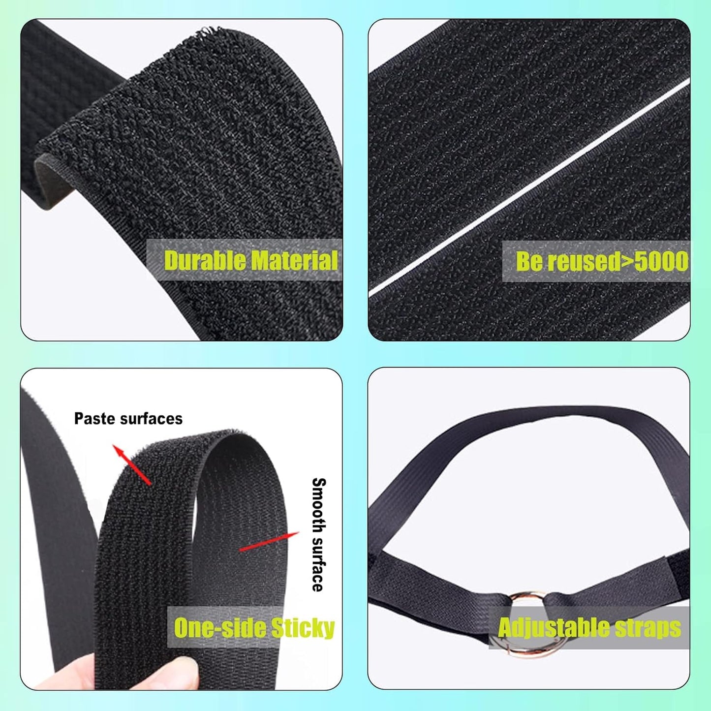 2 Rolls 32.2ft 1 Inch Wide Cable Ties, Jumpso Adjustable Fastening Zip Ties Hook and Loop Straps with 40 Metal Buckles, Reusable Nylon Cinch Straps for Organizer, Black
