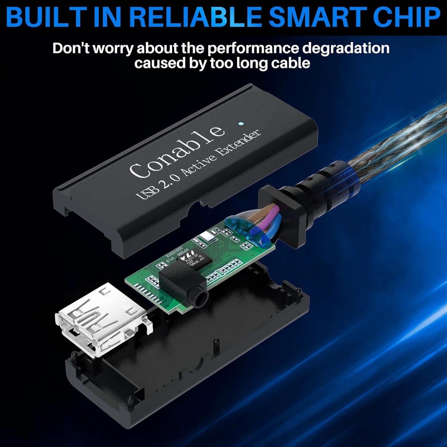 Active USB Extension Cable 150 Feet, USB 2.0 A Male to Female Repeater Cord, with 3 Extension Chipsets Signal Booster, 22AWG Tinned Pure Copper, (AC Power Supply Included)