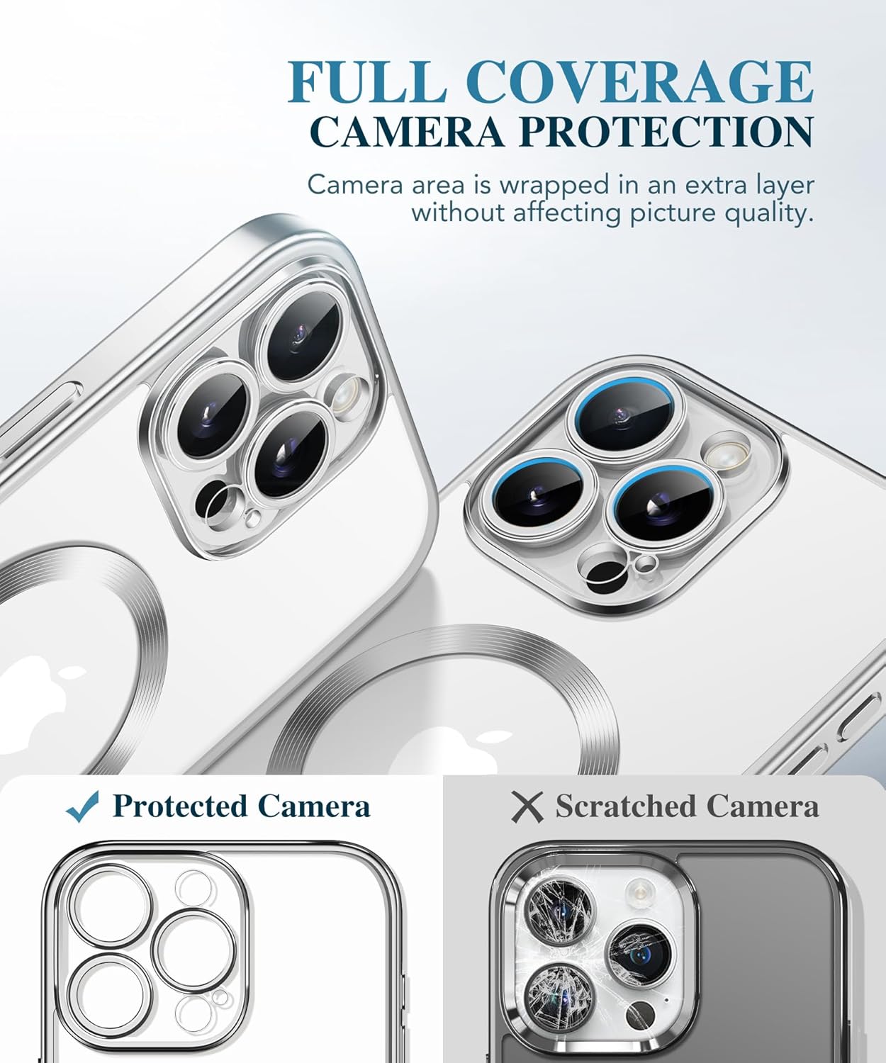 BERFY Magnetic for iPhone 16 Pro Max Case, Compatible with MagSafe,[Built-in 9H Tempered Glass Screen Protector & Upgraded Camera Protection] Full Body Plating Phone Case for 16 ProMax,Titanium Silver