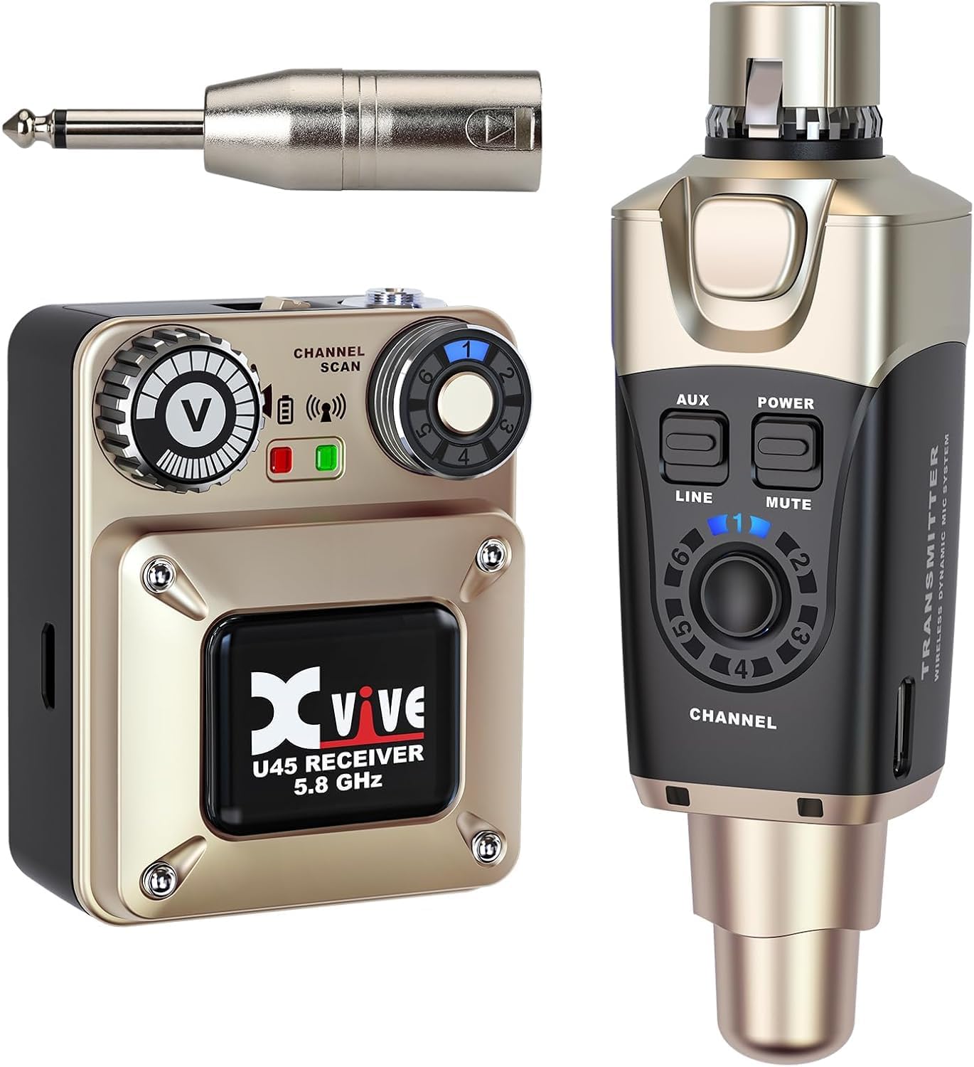 Xvive U45 Wireless in Ear Monitor System 5.8ghz IEM System Transmitter and bodypack Receiver for Studio, Band Rehearsal, Live Performance, Channel Scan Mode