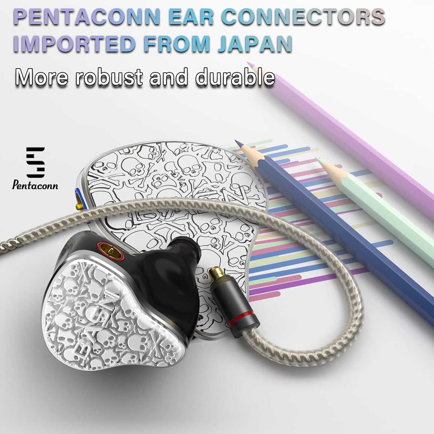 BASN Bmaster5 in Ear Monitors, 1DLC Diaphragm+4BA 5 Drivers IEM Earphones with Silver-Plated OFC Cable, Noise Isolation Wired Earbuds for Musicians (Glacier White)