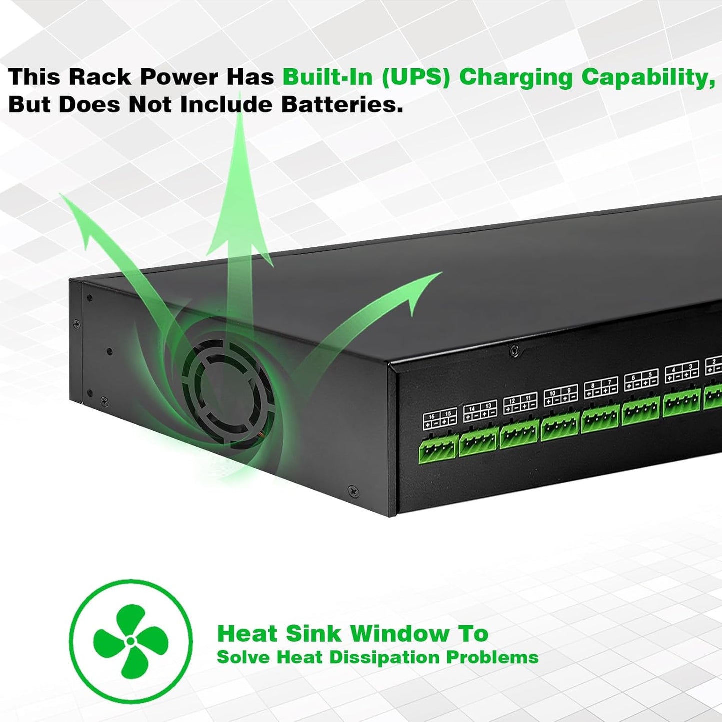 DC 16 Channel VBR CCTV 12V 20A Distributed Power Supply Rack Mount, PTC Reset Fuse,（UPS） Uninterruptible Power Supply System Function，Adjustable Output Voltage，for Security Cameras, DVR，NVR