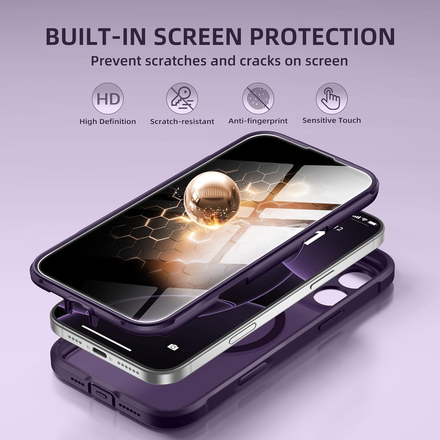 BERFY Magnetic for iPhone 16 Pro Max Case,Compatible with MagSafe,Built-in Privacy Screen Protector and Upgraded Camera Protection,Anti-Spy Full Body Shockproof Phone Case for 16 Pro Max,Deep Purple