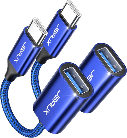 JSAUX USB C to USB Adapter [2 Pack], USB Type C Male to USB 3.0 Female OTG Cable-Blue