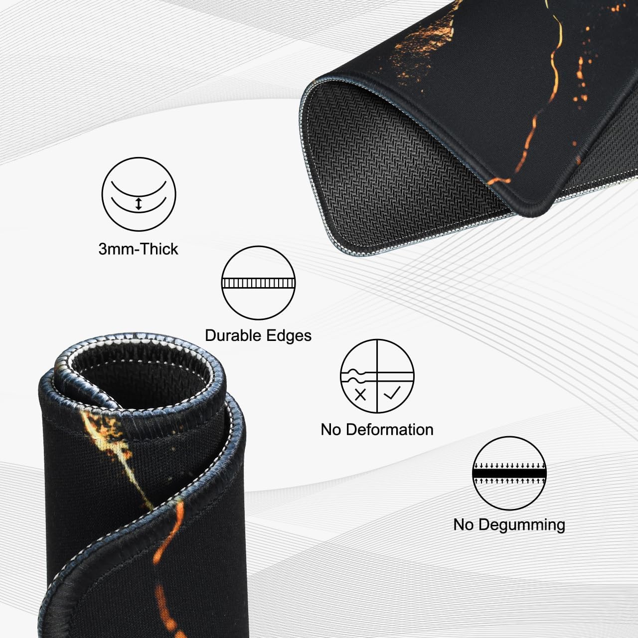 JIKIOU 3 Pack Mouse Pad with Stitched Edge, Comfortable Mouse Pads with Non-Slip Rubber Base, Washable Mousepads Bulk with Lycra Cloth, Mouse Pads for Computers Laptop Mouse 10.2x8.3in Yellow Gilding