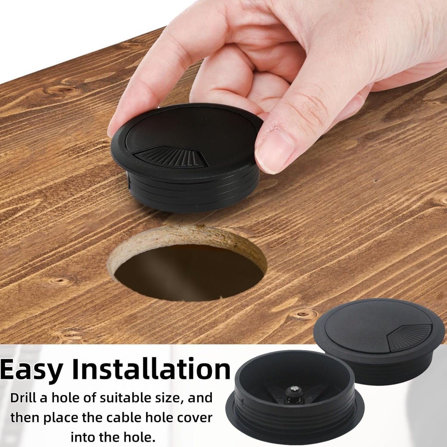 40 Pack 2 Inch Desk Grommet, Plastic Cable Hole Cover Bulk for PC Desk, Flexible Wire Organizer Cable Cord Management for Home Office, Black