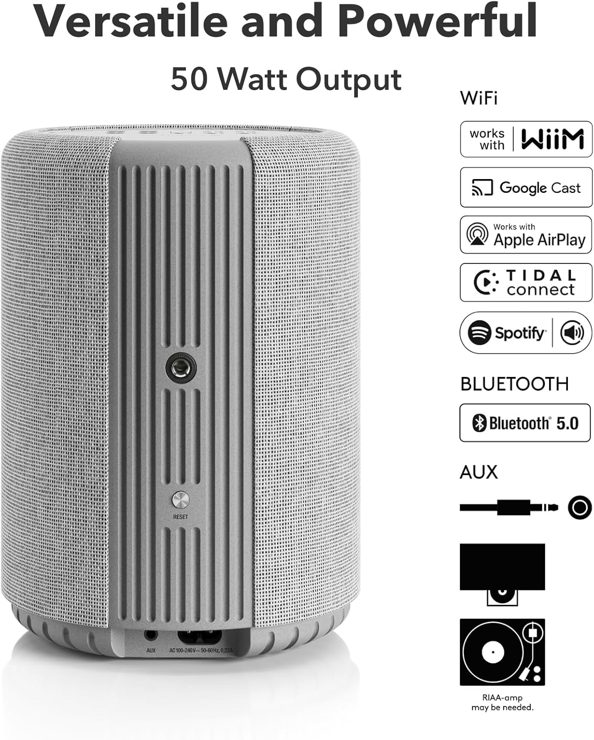 Audio Pro A10 MKII Wireless Multiroom Speaker, WiiM Edition | High Fidelity, Bluetooth, WiFi | Compatible with AirPlay 2, Google Cast, Siri, WiiM Home App, Stream Spotify, Tidal & More, Light Gray