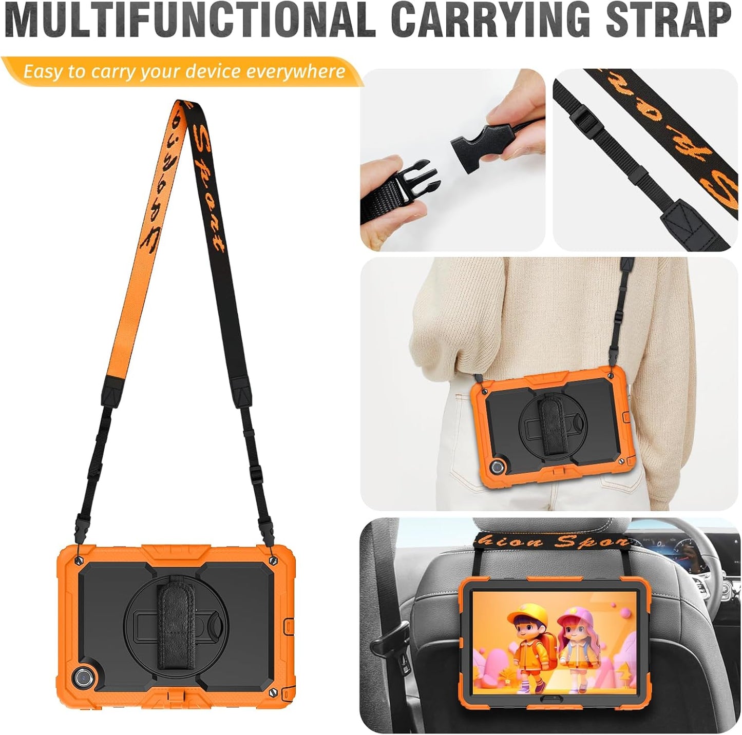 HXCASEAC Case for Samsung Galaxy Tab S6 Lite 10.4 inch, Protective with Screen Protector/Hand Strap/S Pen Holder, Shockproof S6 Lite Tablet Case 2024/2022/2020 SM-P610 SM-P613 SM-P620 - Orange