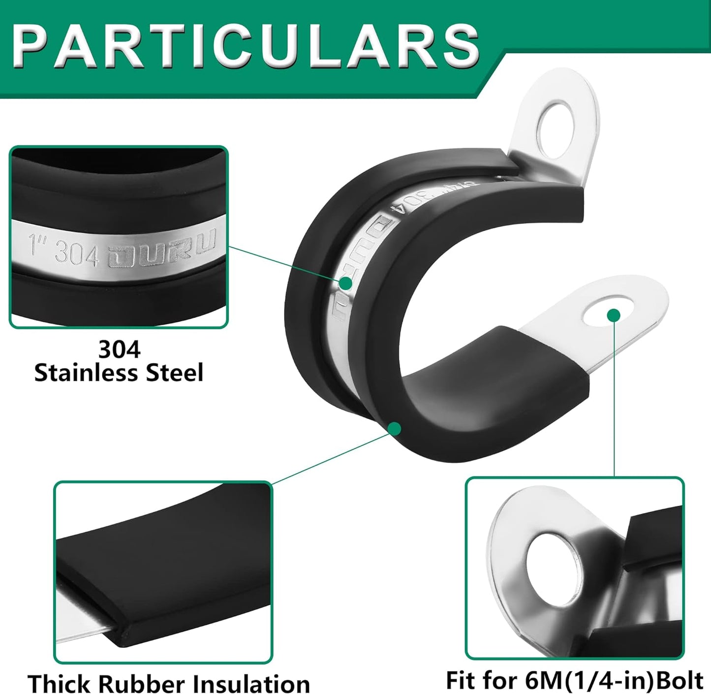 30PCS Cable Clamps Assortment Kit,7 Sizes—1/8" 3/16" 1/4" 5/16" 3/8" 1/2" 3/4" Stainless Steel Rubber Coated Cushioned Insulated Cable Clamp,Automotive Wire Pipe Clamps