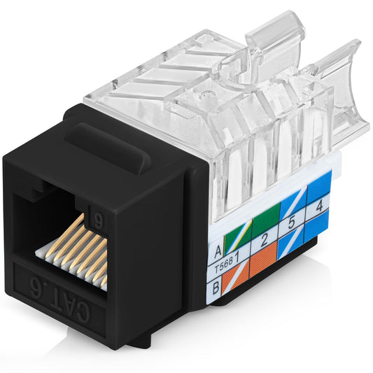 Everest 45° Angled RJ45 Cat6 Keystone Jacks 50-Pack in Black - Slim Profile Female RJ45 Connectors - Cat 6 Keystone Jack - Compatible with 45° Angled Speed Termination Tool - 45Term (B0BL3GS7ZY)