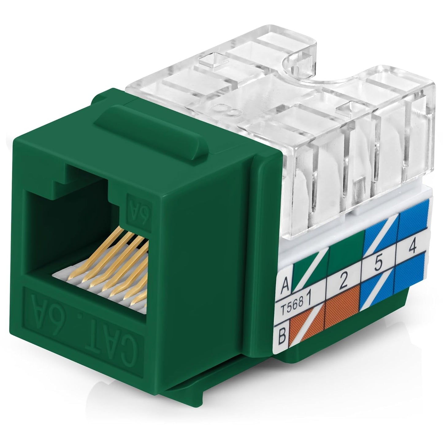 Everest 90° Angled RJ45 Cat6A Keystone Jacks 20-Pack in Green - Slim Profile Female RJ45 Connectors - Cat 6A Keystone Jack - Compatible with 90° Angled Speed Termination Tool - easyJACK (B094WB91H3)