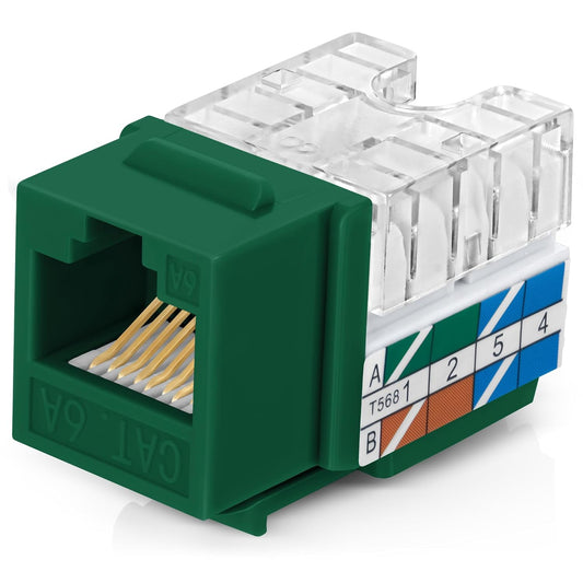 Everest 90° Angled RJ45 Cat6A Keystone Jacks 50-Pack in Green - Slim Profile Female RJ45 Connectors - Cat 6A Keystone Jack - Compatible with 90° Angled Speed Termination Tool - easyJACK (B094WB91H3)