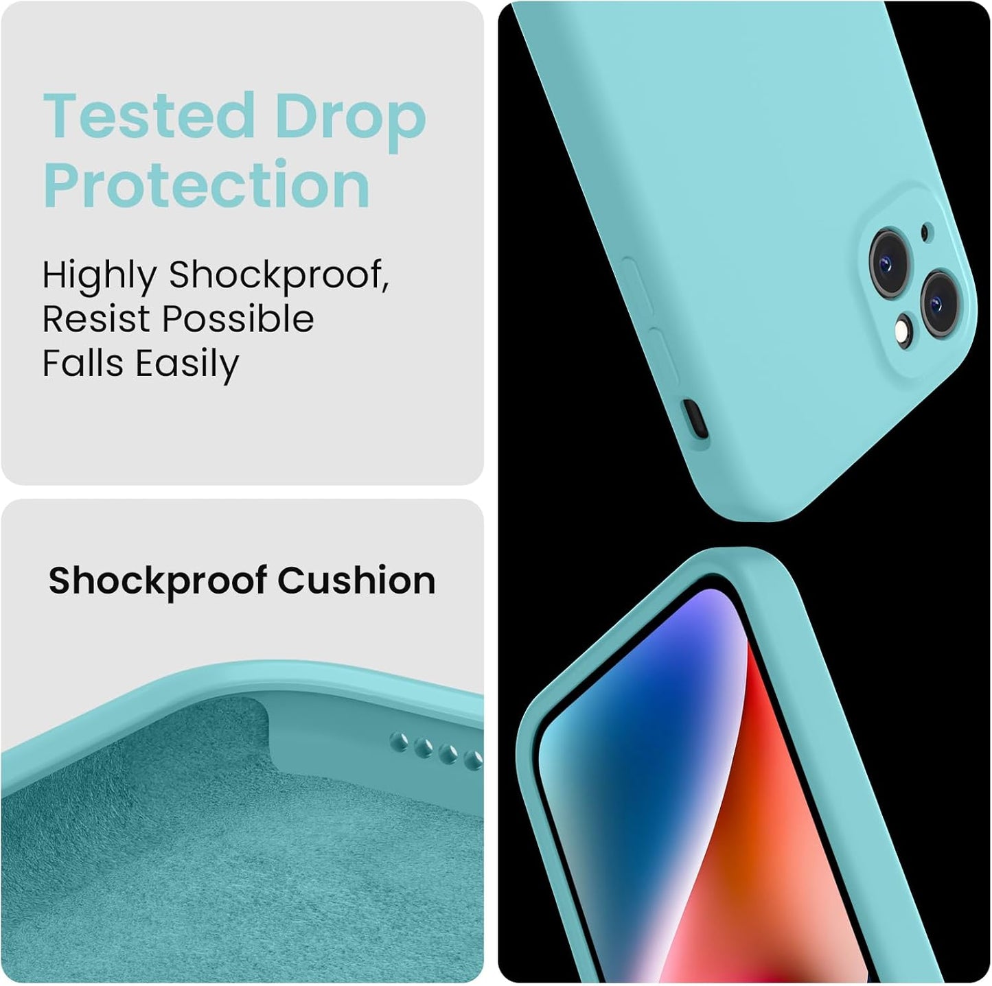 FireNova Designed for iPhone 13 Case, Silicone Upgraded [Camera Protection] Phone Case with [2 Screen Protectors], Soft Anti-Scratch Microfiber Lining Inside, 6.1 inch, Sea Blue