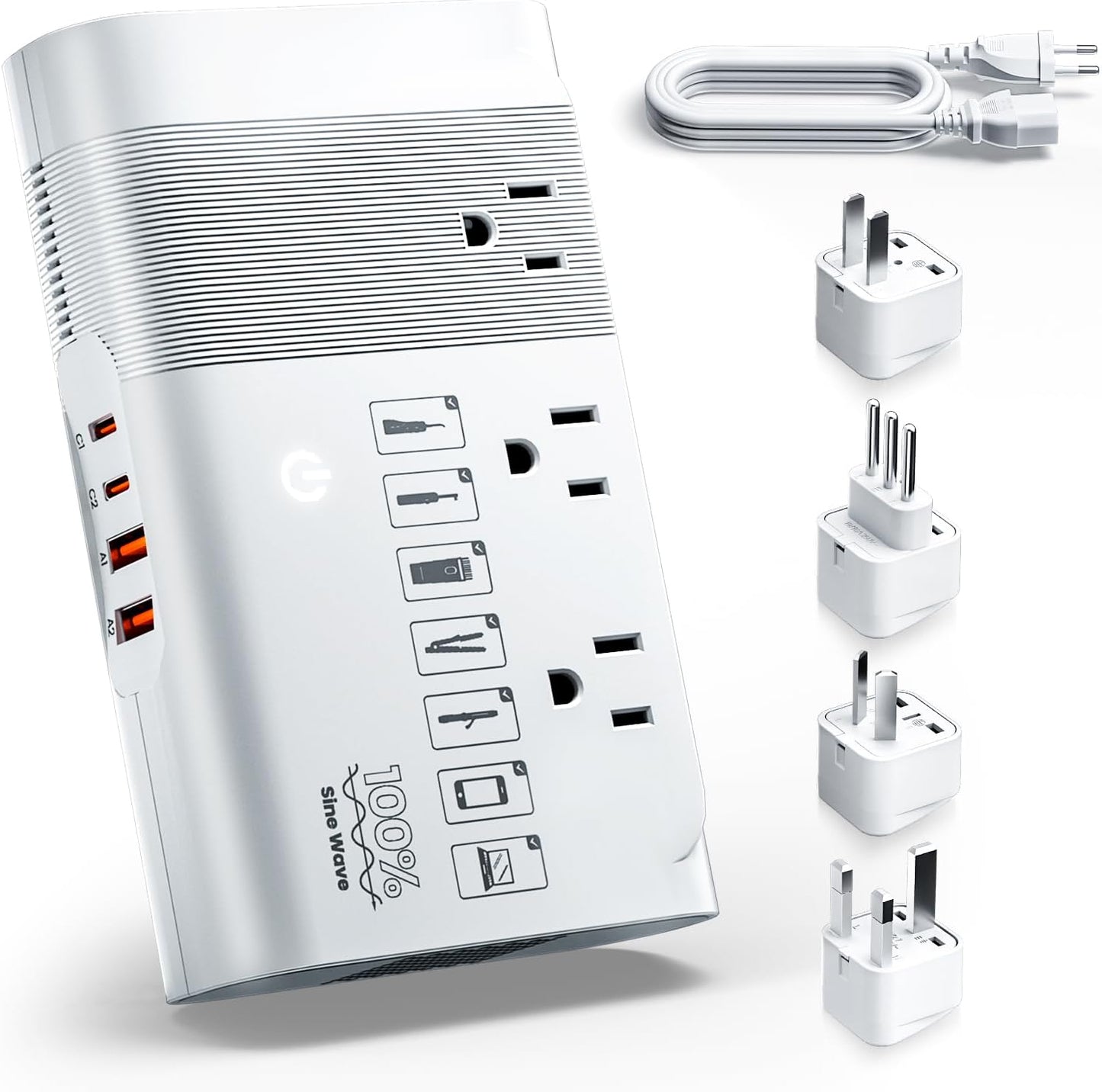 DOACE 500W Universal Travel Adapter 220V to 110V Voltage Converter, Pure Sine Wave European Travel Plug Adapter Converter, Transformer for US to Most Europe，UK/AU/EU/IT with 3 US Outlets & 4 USB