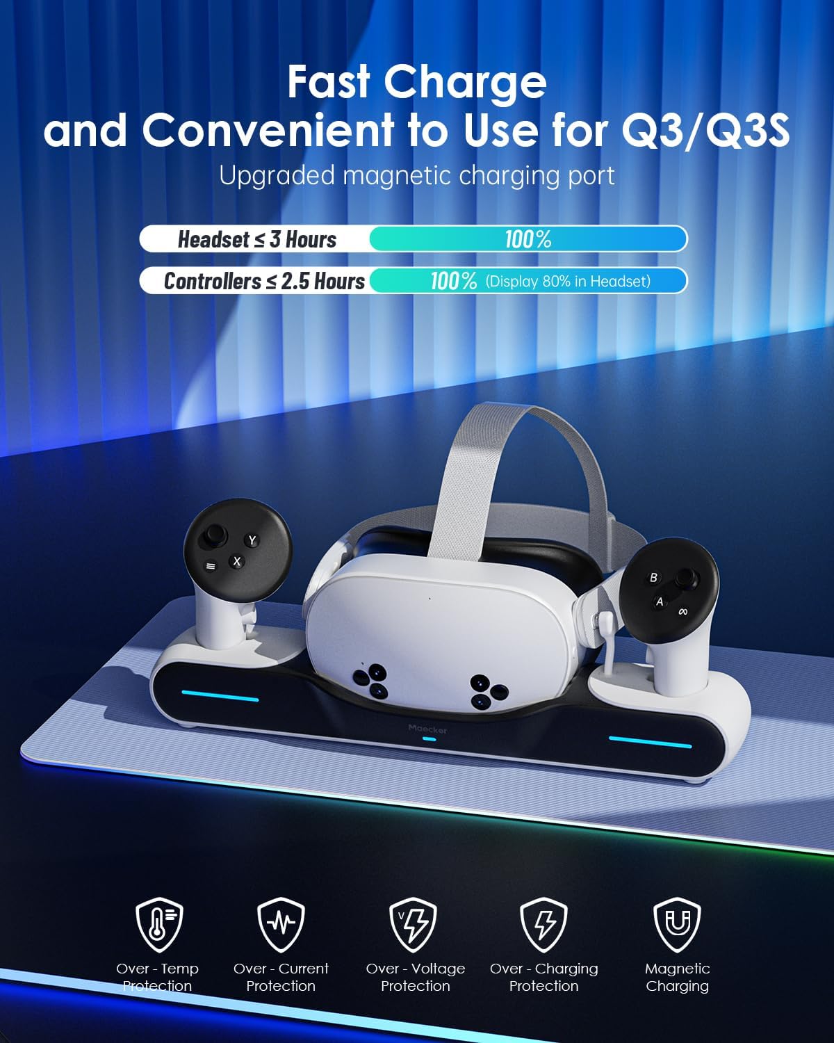 Charging Dock for Meta Quest 3/3S Charging Station Magnetic Charger for Meta Quest 3/3S Accessories Charging Stand