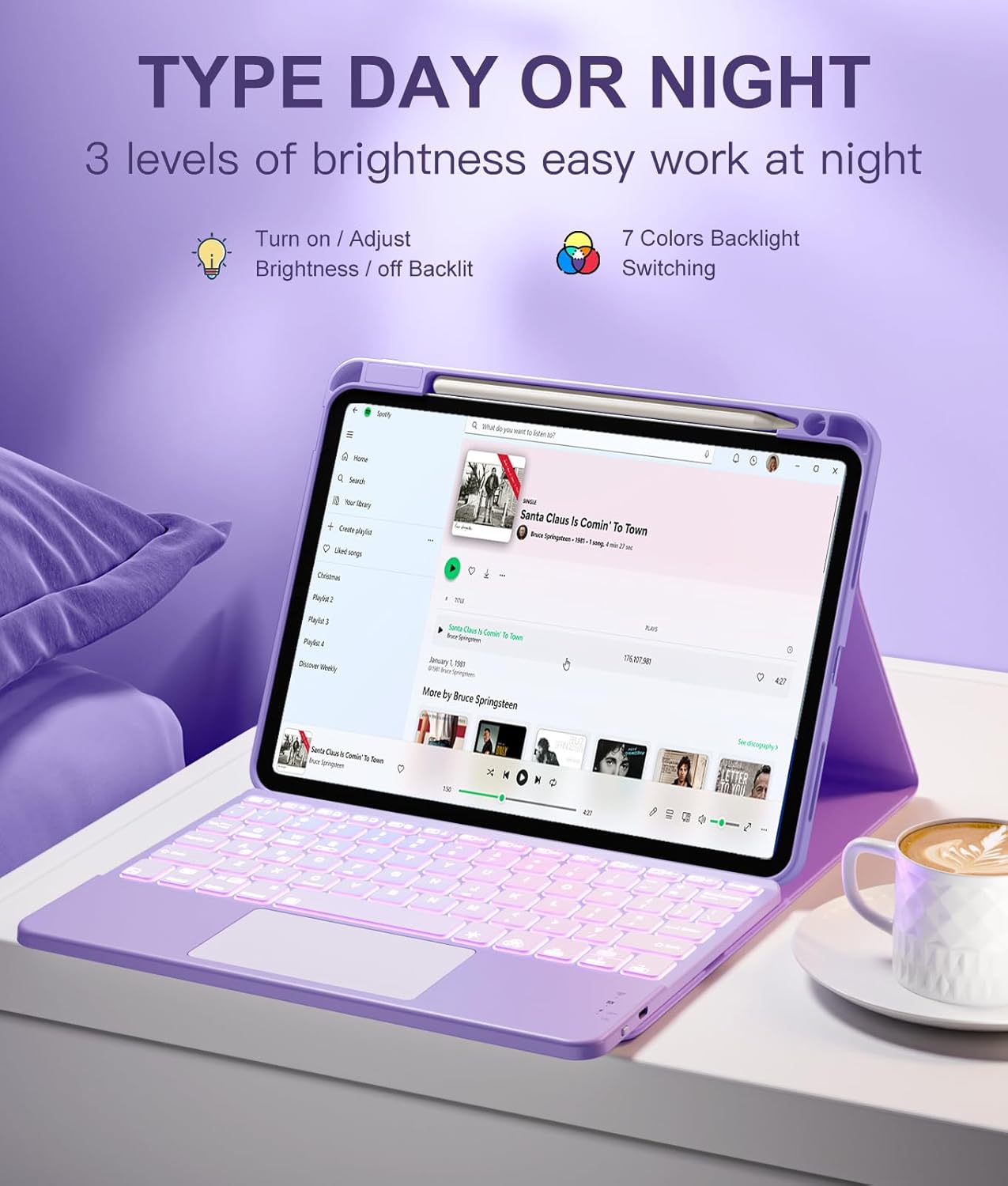 Compatible with iPad Air 11 Inch & Air 5th/Air 4th Generation Case with Keyboard - Multi-Touch Trackpad, 7-Color Backlit, Detachable Folio Cover for Air 11-inch M3/M2 (2025/2024), Light Purple