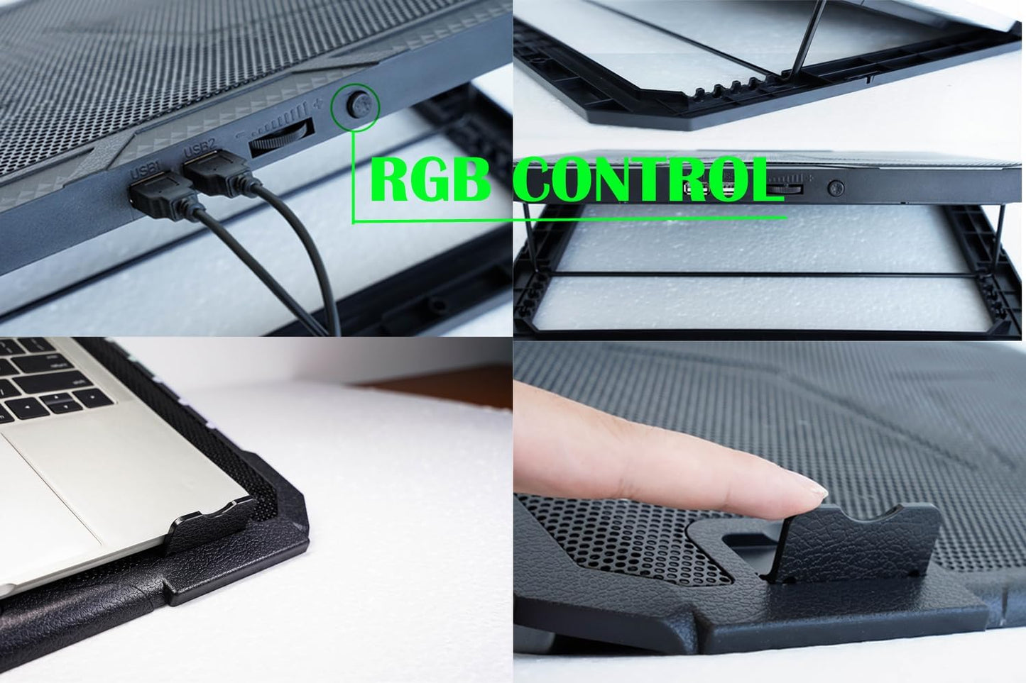 RGB Gaming Laptop Cooling Pad 17-12Inch 4Fans (Customized RGB Sidelight with Switch,Laptop Fan Speed Adjustable,5 Heights Adjustment with Phone Holder)Fit Apple MacBook Laptop Fan Cooling Pad