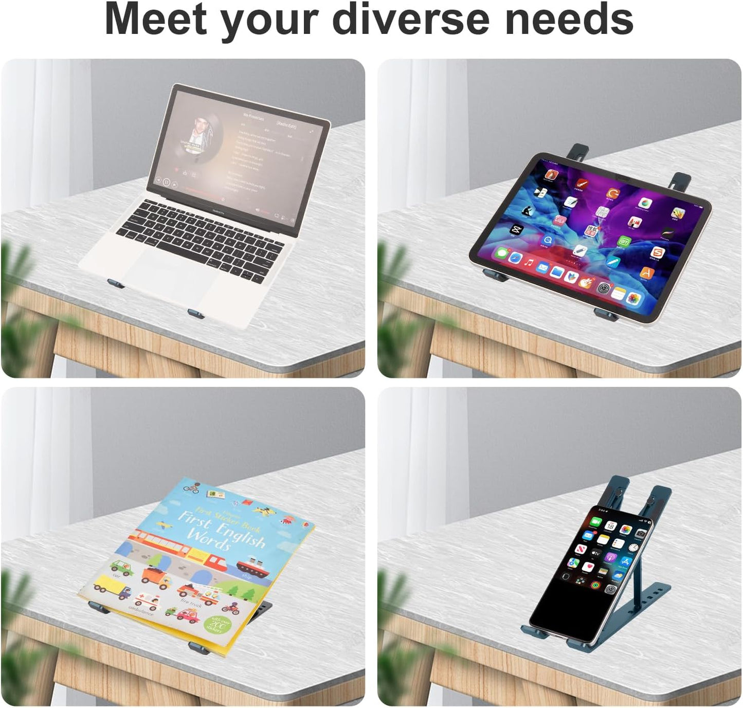 Ergonomic and Foldable Laptop Stand for Desk, Adjustable Riser, Fits All Laptops and Notebooks up to 17,Ultra-Thin,Ventilated Cooling,ABS+Silicone,Grey.